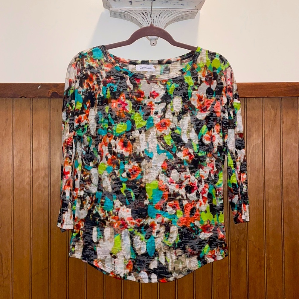 Women’s CALVIN KLEIN Multicolored Semi-Sheer Top!